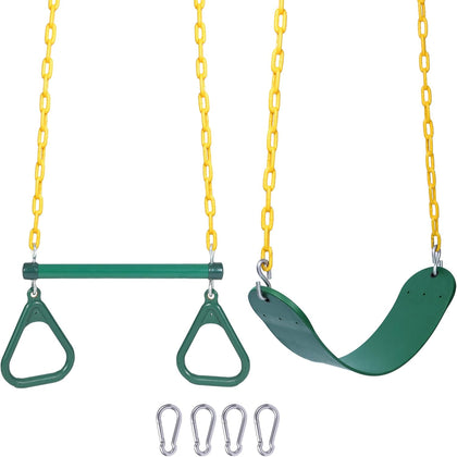 Trapeze Swing Bar Rings and Swing Seat for Kids,Heavy Duty Safe Playground Swings Set Replacement for Children's