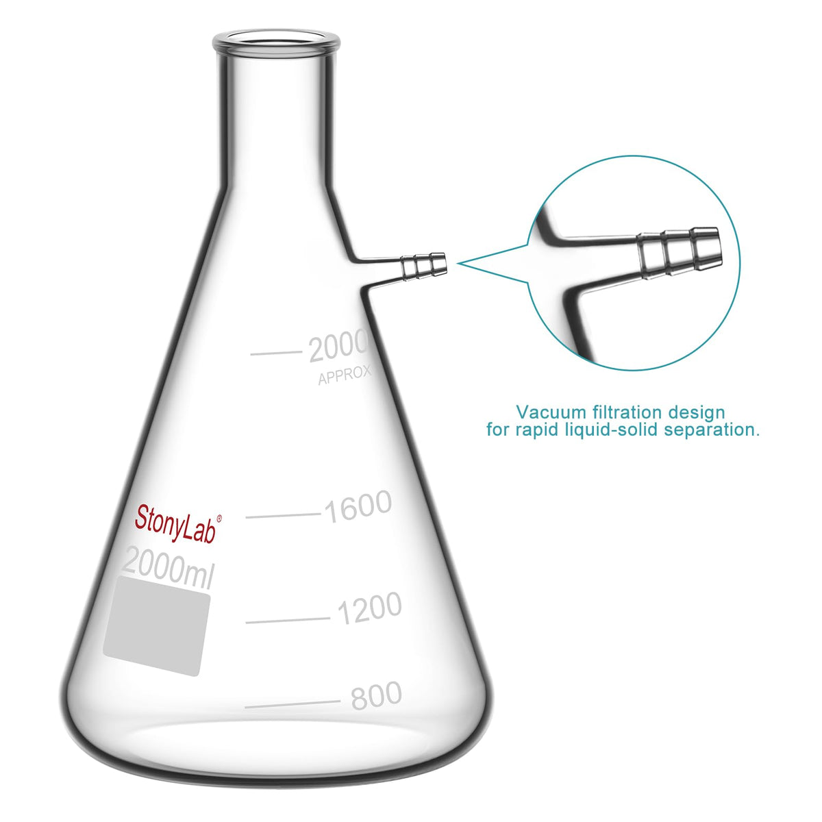 Borosilicate Glass Filtering Flask, Bolt Neck with Tubulation (2 Pack) (2000ml)