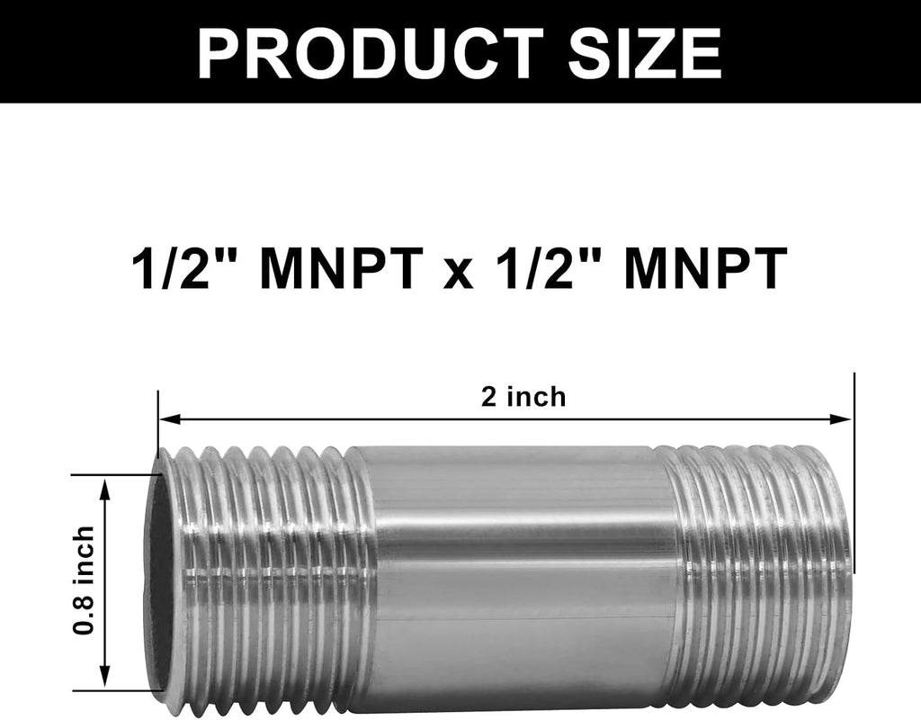 Murtenze 1/2" NPT X 1/2" NPT Male Threaded Stainless Steel Nipple