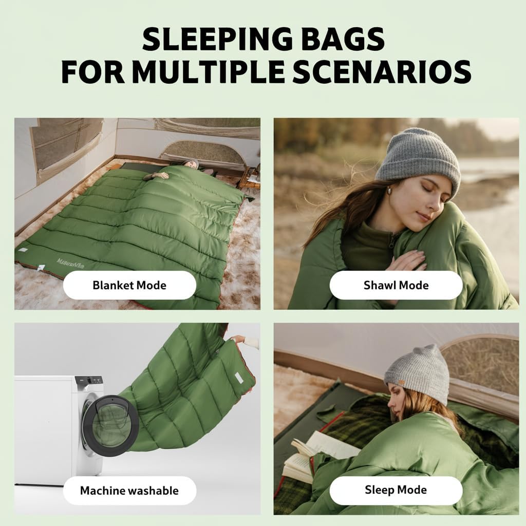Big & Tall Flannel Sleeping Bag for Adults, XXL Sleeping Bag for All Seasons, Machine Washable Sleeping Bags for