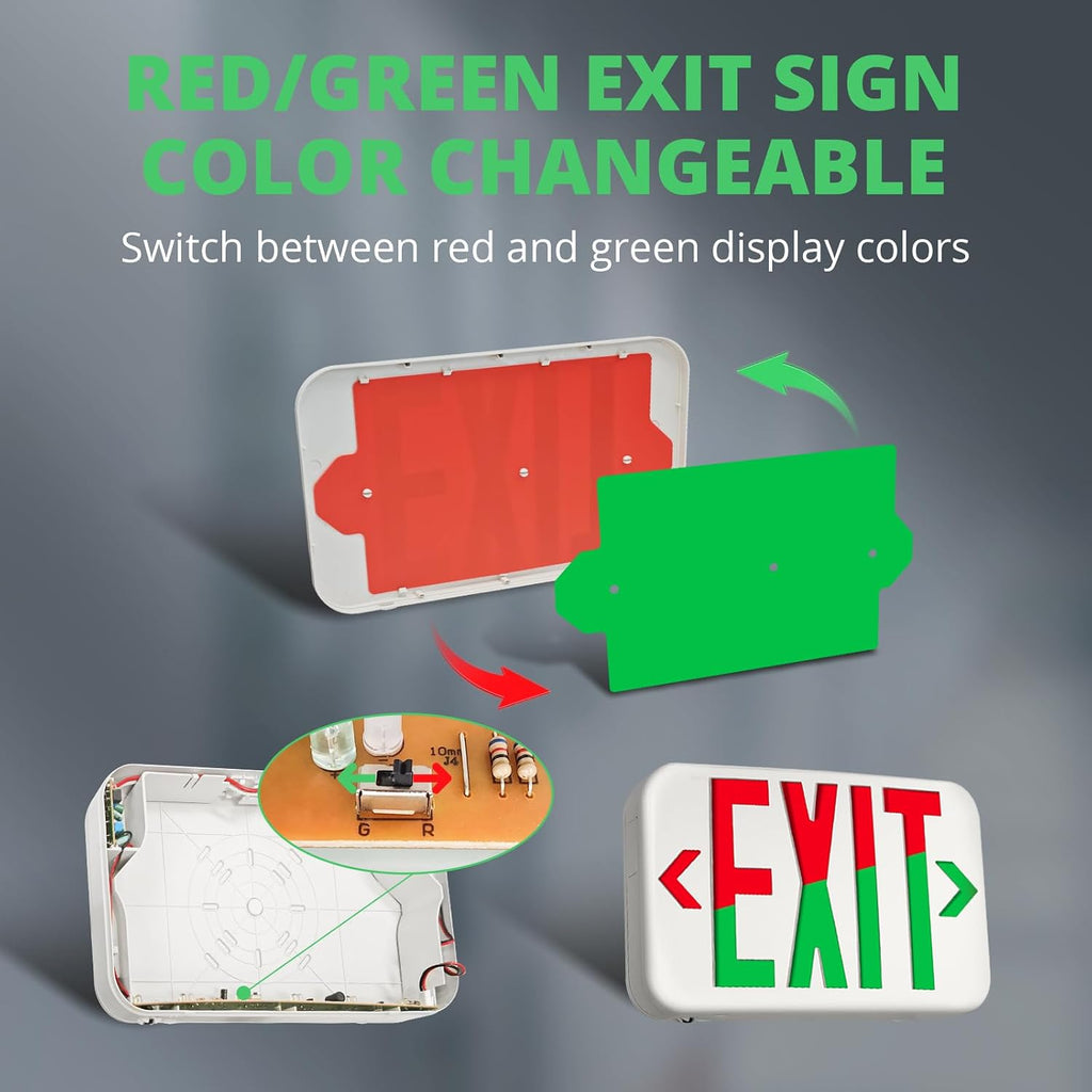 Double-Sided LED Exit Sign, Switchable Color, Emergency Light, 1Pack