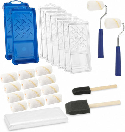 Bates- Paint Roller Kit, 25 pcs, Small Paint Roller Set with 2" Microfiber Sleeves & Frames, Trays with Liners and