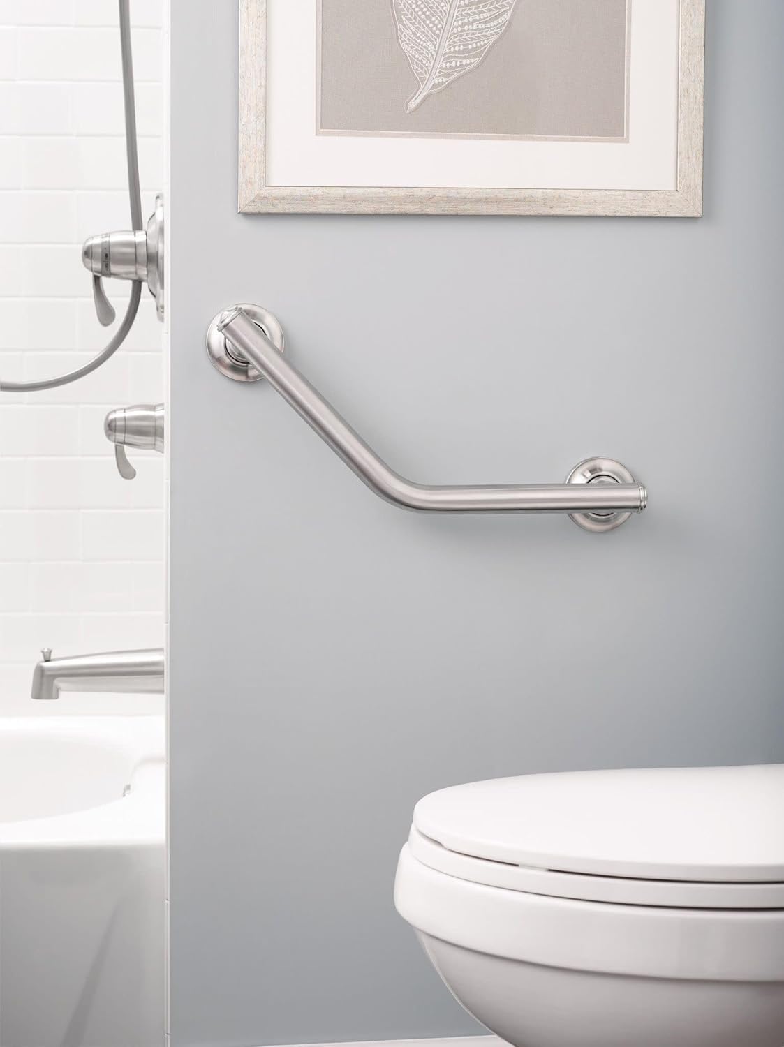 Brushed Nickel Bathroom Safety 16-Inch Stainless Steel Angled Shower Grab Bar for Handicapped or Elderly, RA8716D1GBN