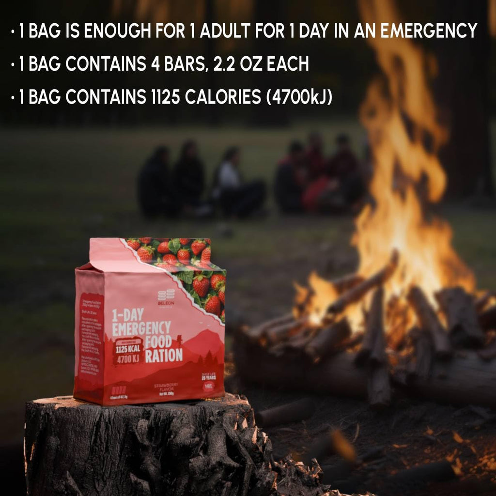 Emergency Food Supply - Strawberry Survival Ration - 20 Years Shelf Life - 1 Day