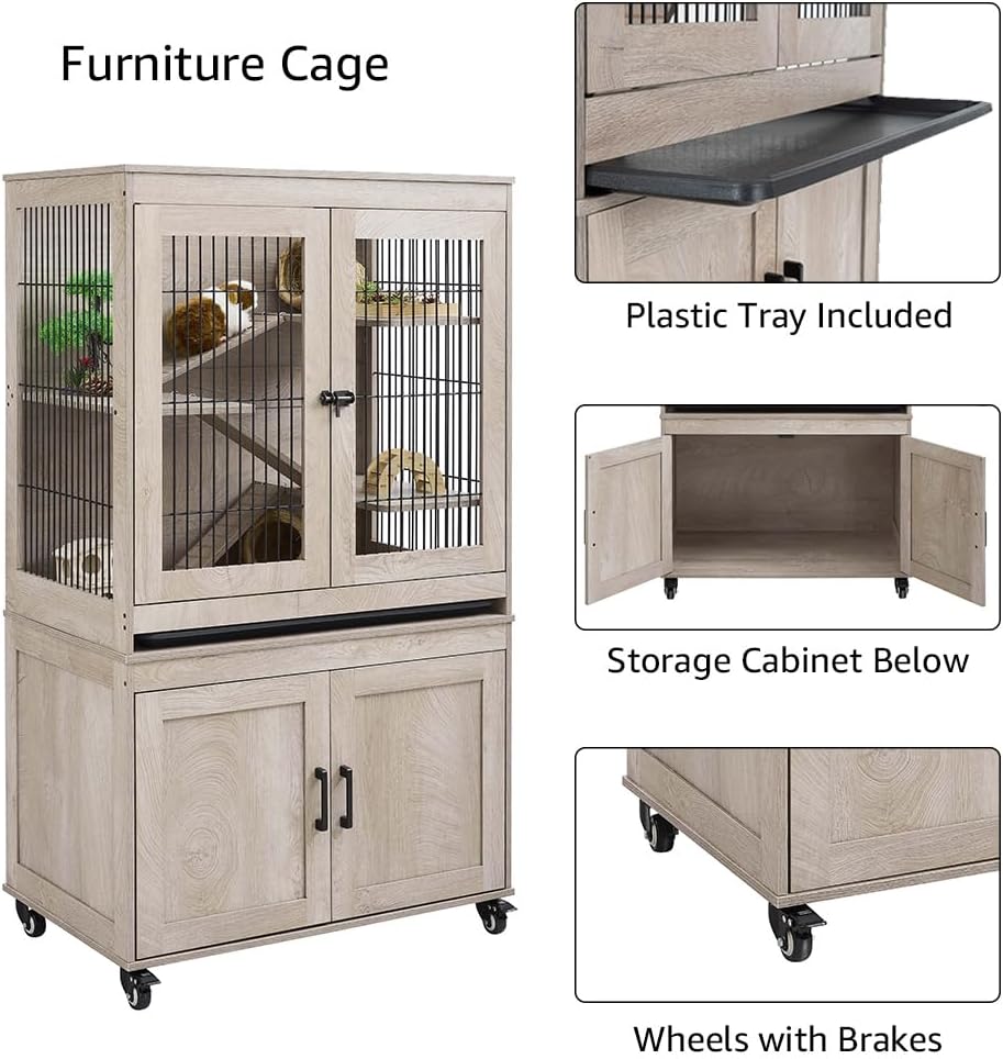 Ferret Cage with Storage and Ramp, Large Vertical Hamster Cage | Iguana, Rabbits, Chinchillas, Pet Rats, Guinea Pigs