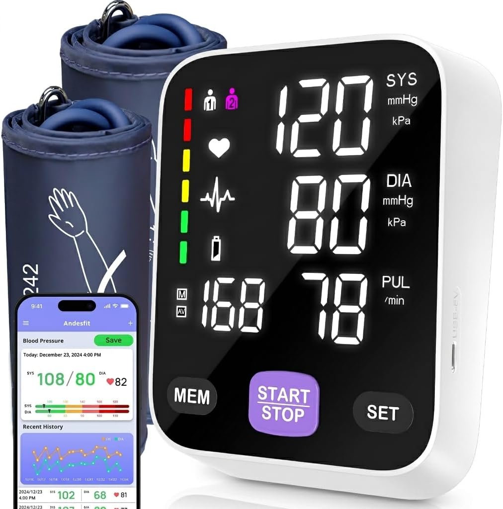 Upper Arm Blood Pressure Monitor for Home Use 17" Large & 21" XL Extra Large Cuff Big arm, Free APP Bluetooth Sync