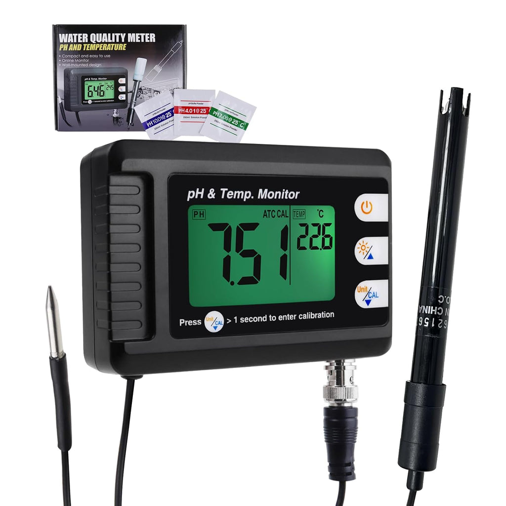 Digital Combo pH & Temperature Meter, Aquarium Thermometer pH Monitor with Automatic Calibration Function for Fish