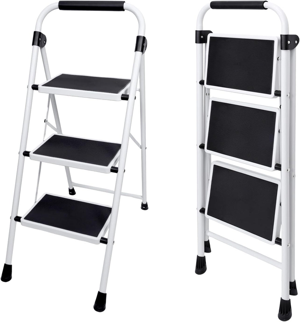 Step Ladder, 3 Sturdy Step Stool with Anti-Slip Pedal & Comfortable Handrail, Portable Heavy Duty Step Stool for