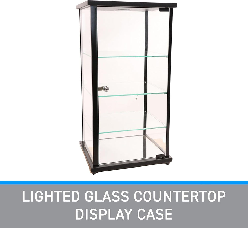 Lighted Glass Countertop Display Case - 27" H x 12" D x 14" L - with Locking Front