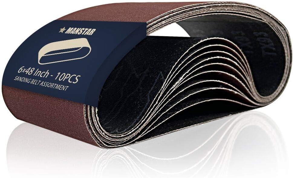10 Pcs 6 x 48 Inch Assorted Aluminum Oxide Sanding Belt,80/120/150/240/400 Grit