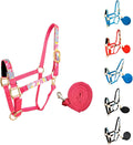 Patterned Nylon Adjustable Horse Halters with Padded Noseband and Matching 10’ Soft Grip Lead Rope with one Year