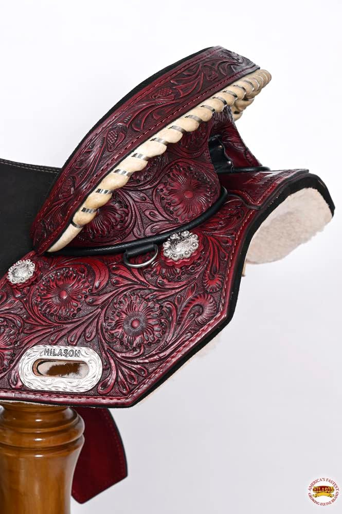 Western Treeless Trail Barrel Saddle Mahogany 14in