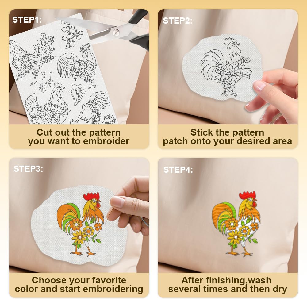 34Pcs Floral Chicken Water Soluble Hand Sewing Stabilizers