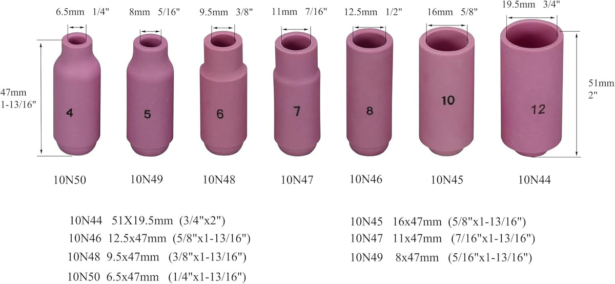 RIVERWELD TIG Ceramic Cups 10N series #12, 10#, #8, #7, #6, #5, #4 10pcs