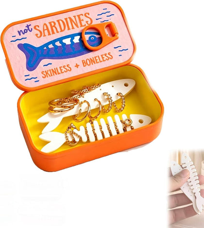 Sardine Jewelry Box, Sardine Travel Jewelry Case, 3d Printed Sardine Tin Like Jewelry Case, with Fish-Shaped Holders