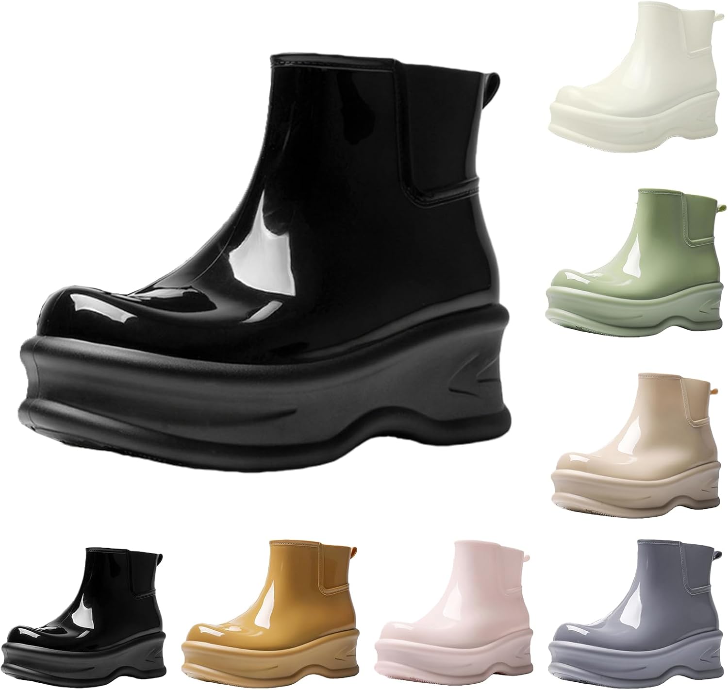 Women's Mens Waterproof Chelsea Ankle Boots Slip On Thick Lug Sole Garden Booties Mid Calf Short Rain Boots Non Slip