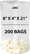 Clear Gusseted Bags, 2Mil 8" X 4" X 21" & 200 Bags | LDPE Material, For Food Packaging, Storage & Display | Heat