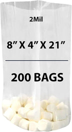 Clear Gusseted Bags, 2Mil 8" X 4" X 21" & 200 Bags | LDPE Material, For Food Packaging, Storage & Display | Heat