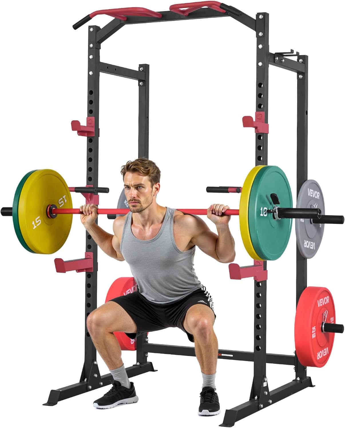 Power Cage Power Rack, Multifunctional Barbell Squat Rack with Adjustable Height, Home Gym Strength Training Workout