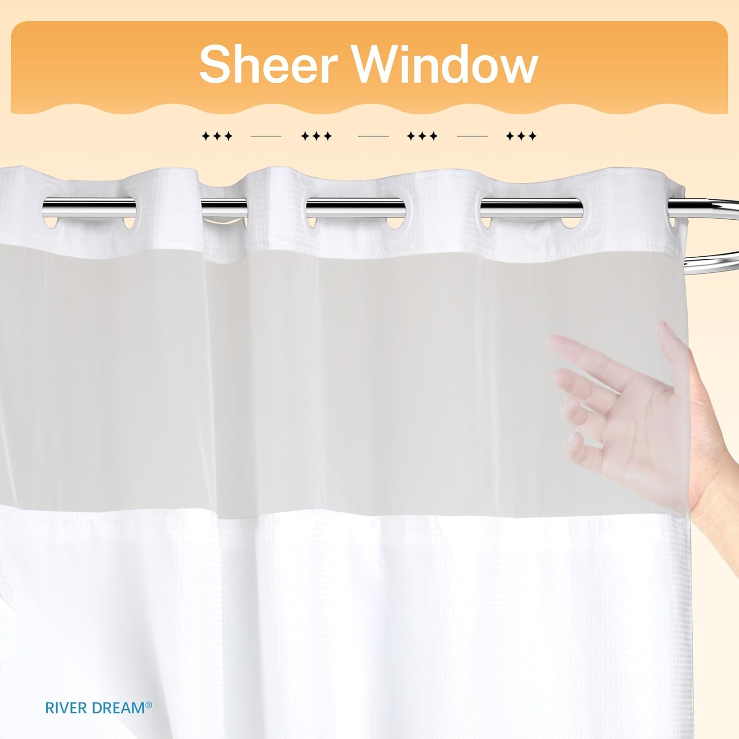 RiverDream Heavyweight Waffle No Hook Shower Curtain with Liner,White,71x74 | Dotted Waffle,Snap-in Liner,Heavy