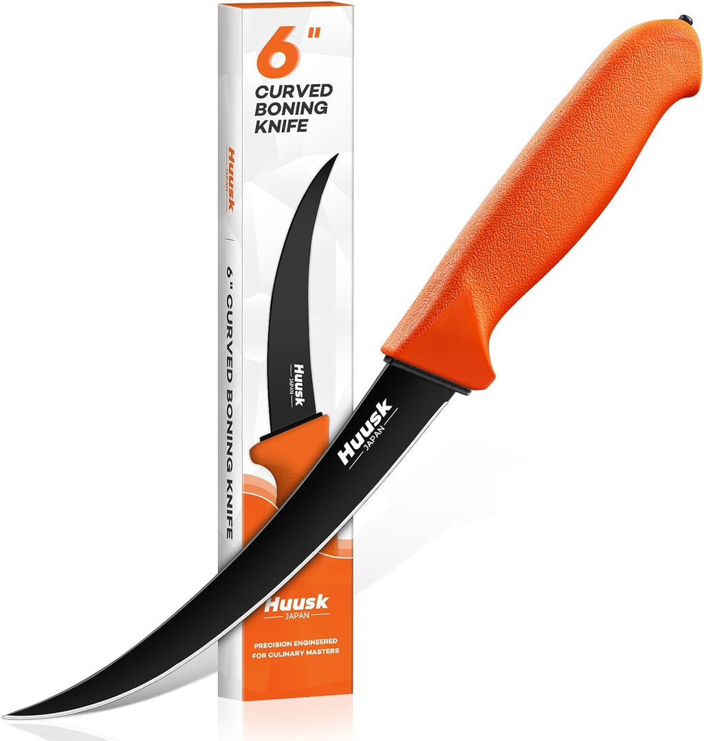 Curved Boning Knife - 6" Filet Knife for Meat Deboning Non‑Slip Grip