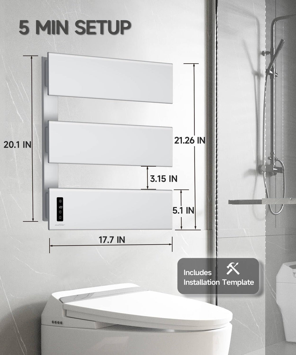 Towel Warmers for Bathroom, Heated Towel Rack Wall Mounted, Brushed Nickel | 21.6" X 17.7" Smart LED Control, Plug-in