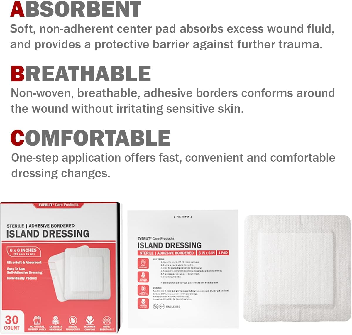 Island Dressing Bordered Gauze | Large Wound Care Bandage with Adhesive Border| Sterile, Soft & Highly Absorbent