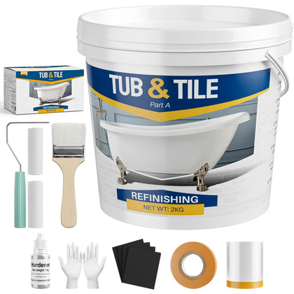 White Low Odor Tub and Tile Paint, 70oz Tub and Tile Refinishing Kit with Hardener, Quick-Dry Bathtub Paint for
