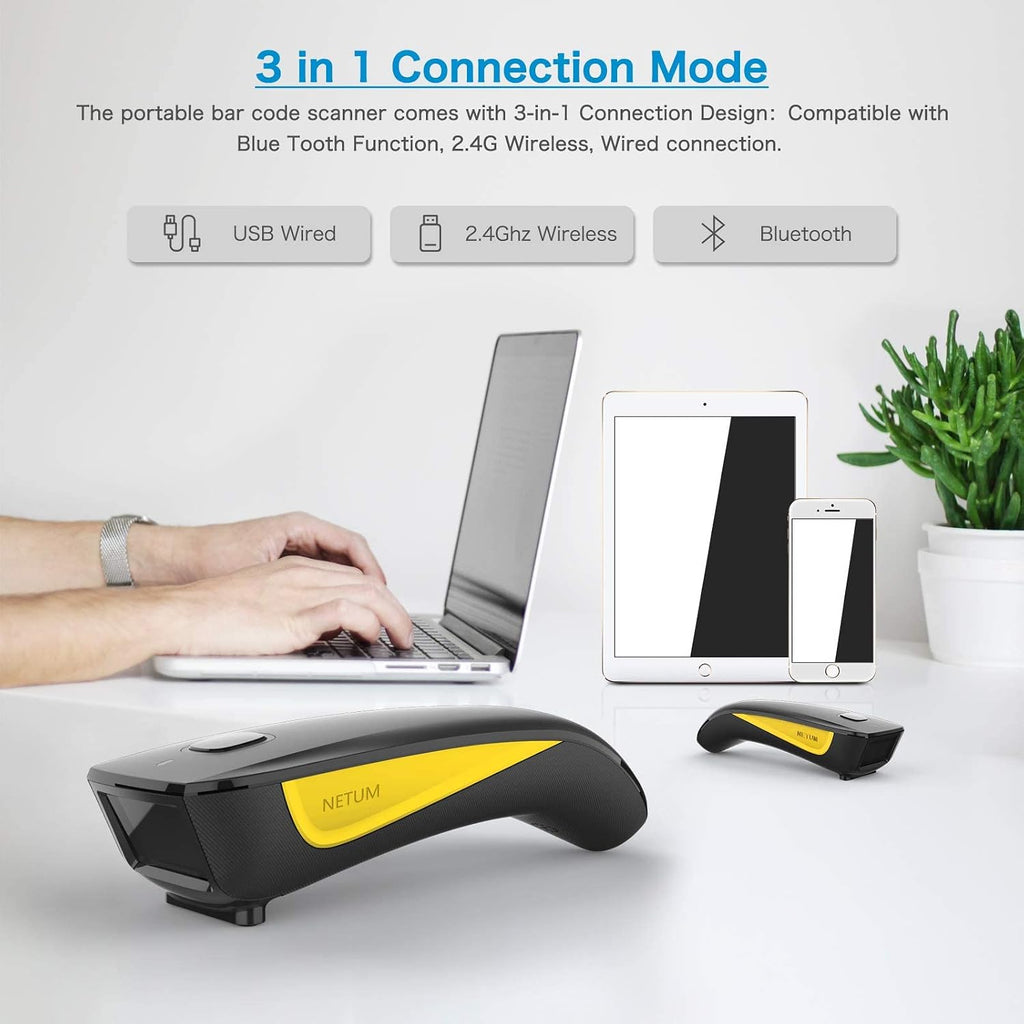 Mini Barcode Scanner Bluetooth Compatible, Portable Bar Code Reader | 1D/2D QR Bar Code Scanner, 2.4G Cordless Image