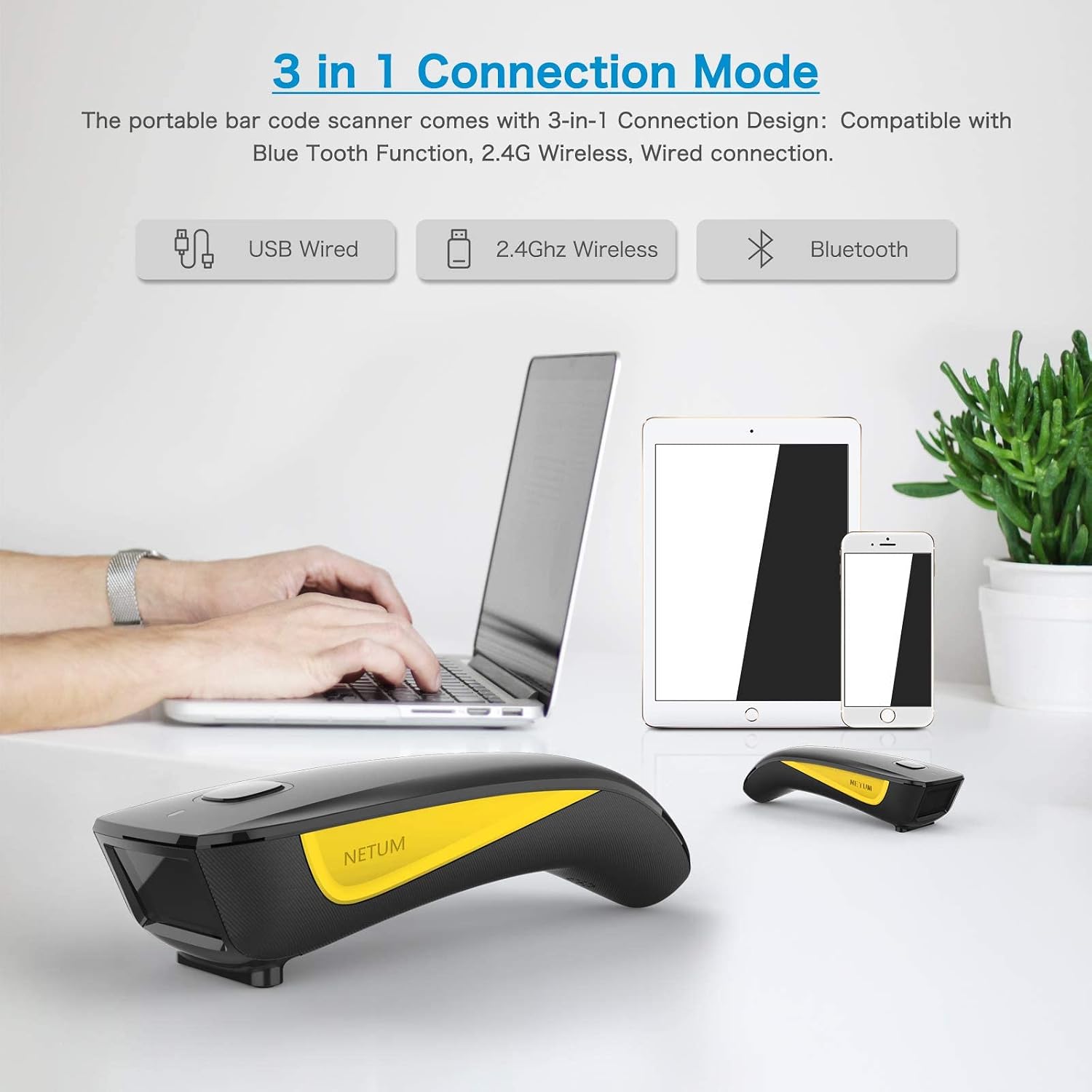 Mini Barcode Scanner Bluetooth Compatible, Portable Bar Code Reader | 1D/2D QR Bar Code Scanner, 2.4G Cordless Image