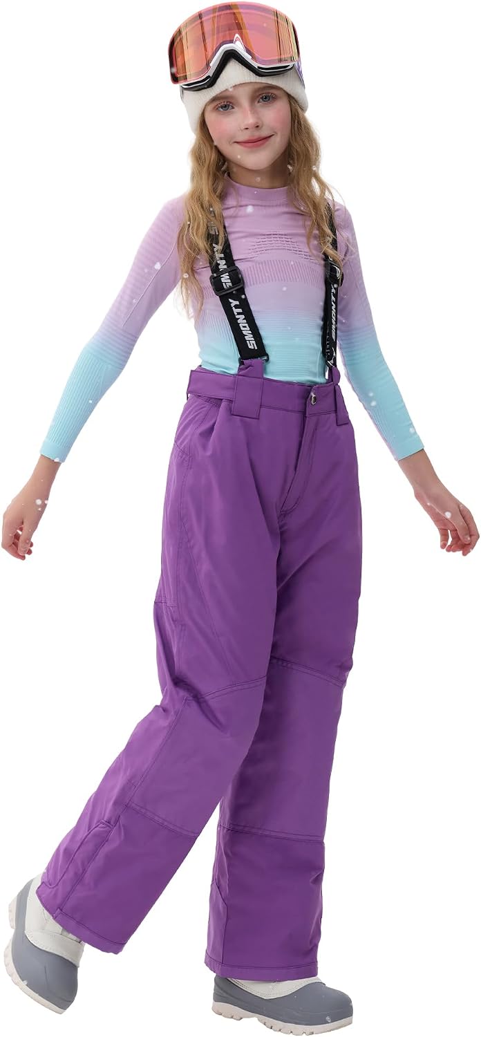 Kids Winter Ski Pant Snow Bibs Boys Girls Snow Trouser Waterproof Windproof Snowboard Warm Detachable Shoulder Straps