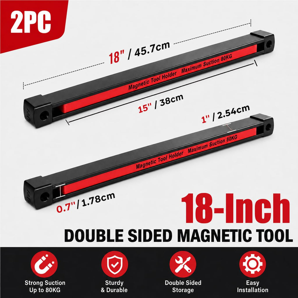 18 Inch Double Sided Magnetic Tool Holder, Magnetic Tool Bar 2 Pack