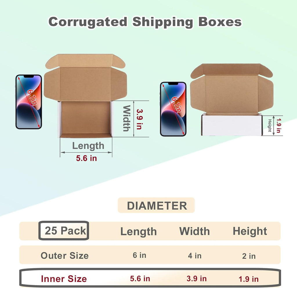 6x4x2 Inches Shipping Boxes Pack of 25, White Small Corrugated Cardboard Box for Mailing Packing Literature Mailer