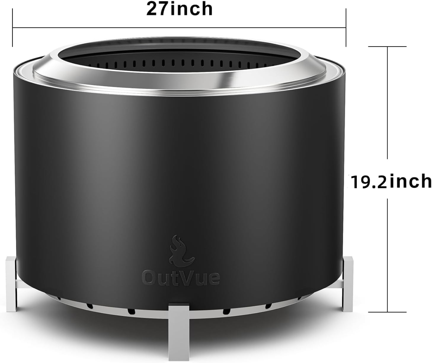 27 Inch Stainless Steel Smokeless Fire Pit with Waterproof Cover