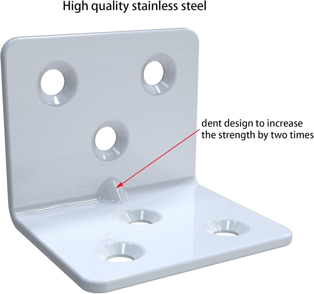 White Stainless Steel Corner Bracket,Joint Right Angle Bracket,L Shape Heavy Duty Metal Corner Brace Hardware