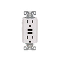 Eaton 3.6A USB Type A Charger with TR Duplex Receptacle 15A/125V Without Wallplate, White