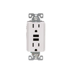 Eaton 3.6A USB Type A Charger with TR Duplex Receptacle 15A/125V Without Wallplate, White