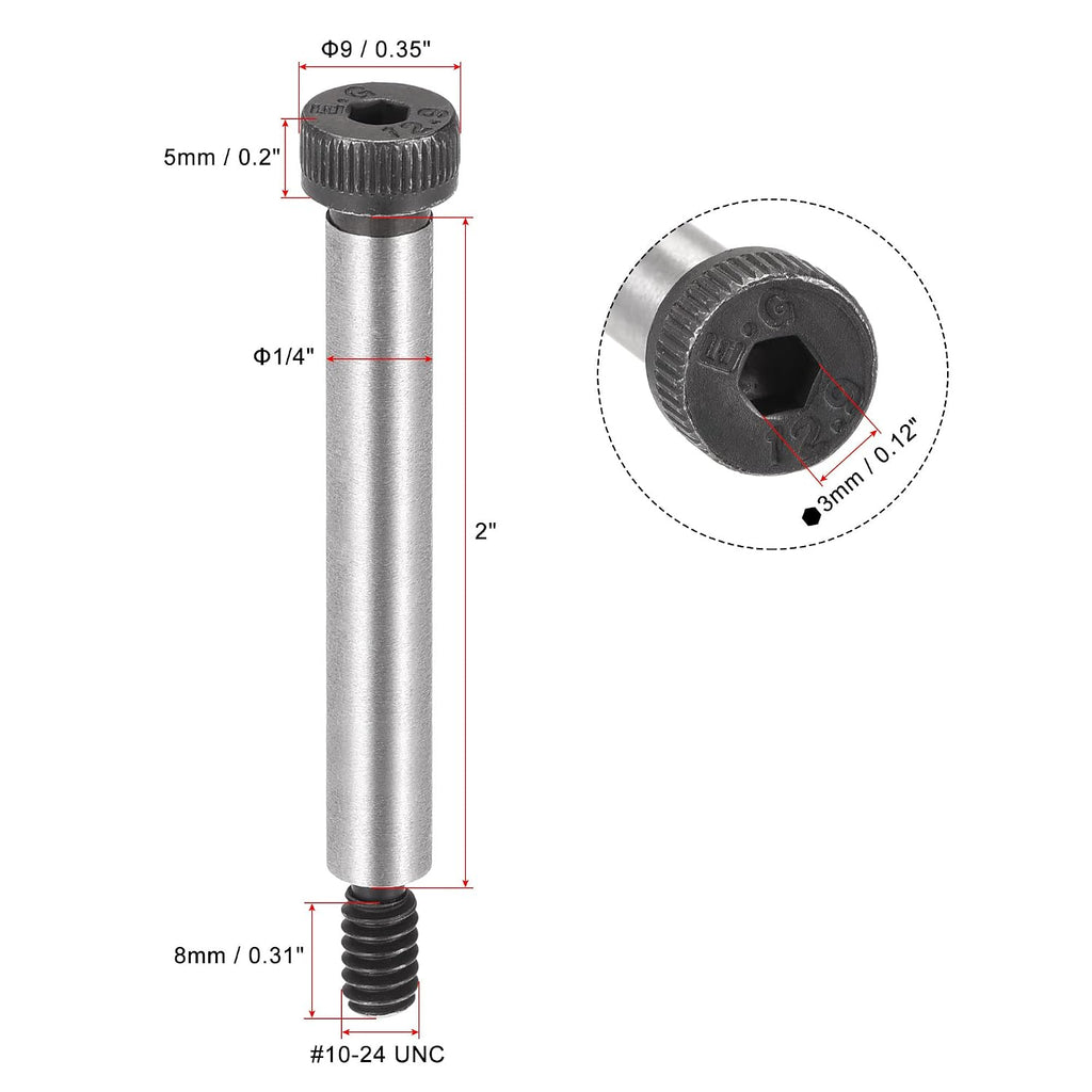 uxcell Alloy Steel Hexagon Socket Head Shoulder Screws Bolts, 2" Shoulder Length, 1/4" Shoulder Dia, #10-24 Thread, 6pcs