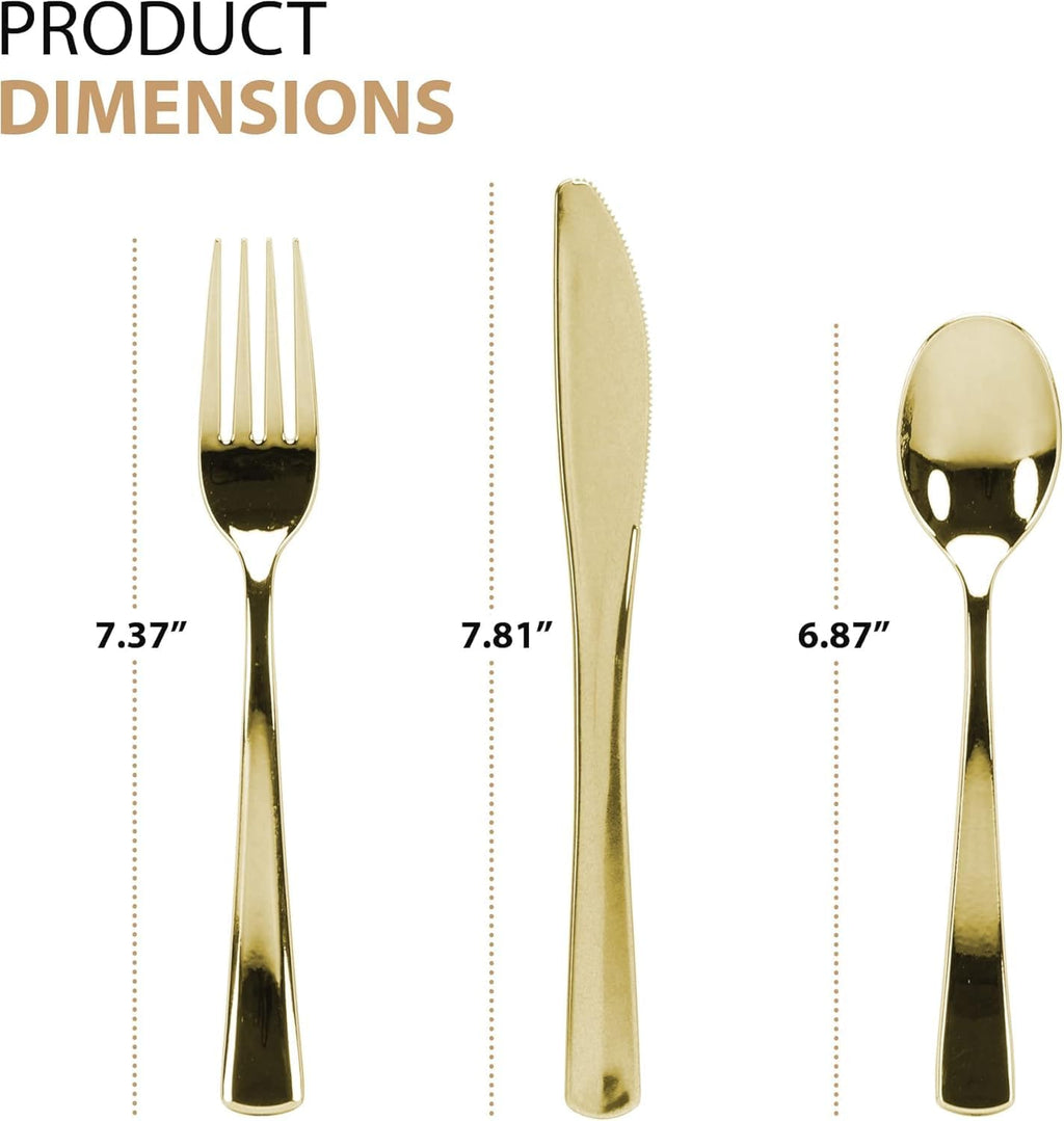 Gold Plastic Silverware Set, 160 Count, Extra Heavy Duty Flatware, Disposable Cutlery Utensils, 80 Forks, 40 Spoons