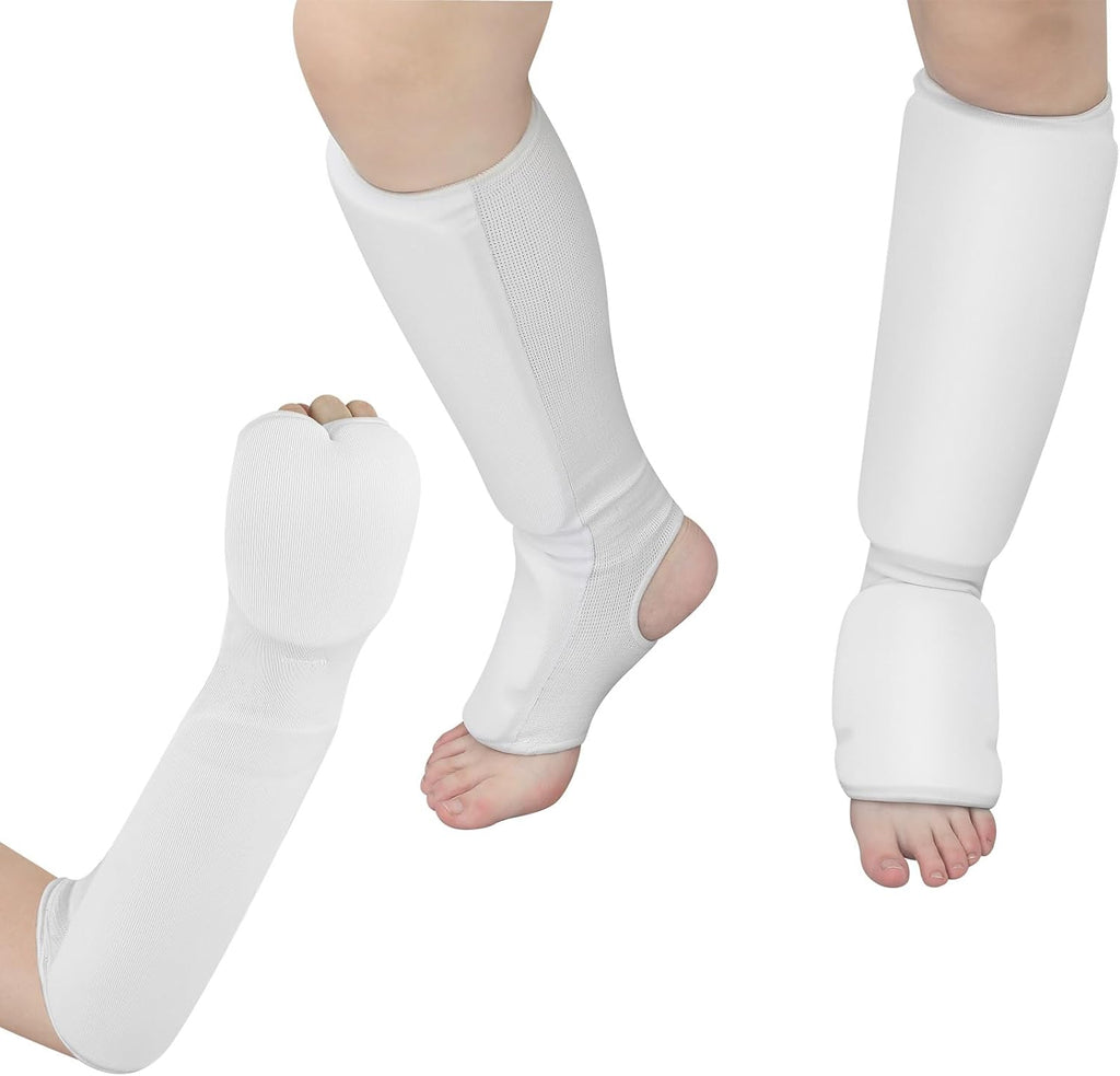 2 Pairs Taekwondo Sparring Gear for Kids Shin Guards and Fist Forearm Guards Protector Hand Foot Padded Arm Sleeves