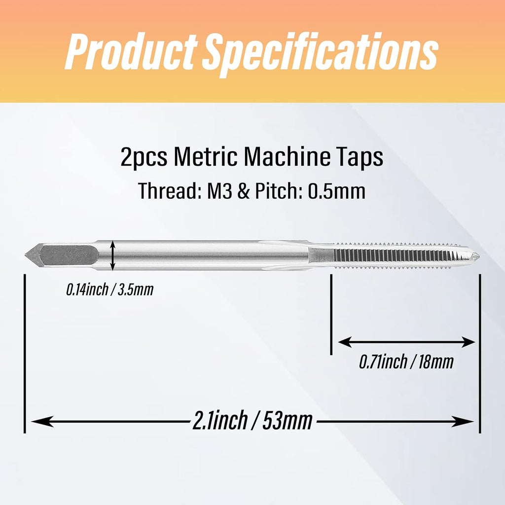 2 PCS M3x0.5 Machine Tap, HSS Thread Tool for Metal Cutting