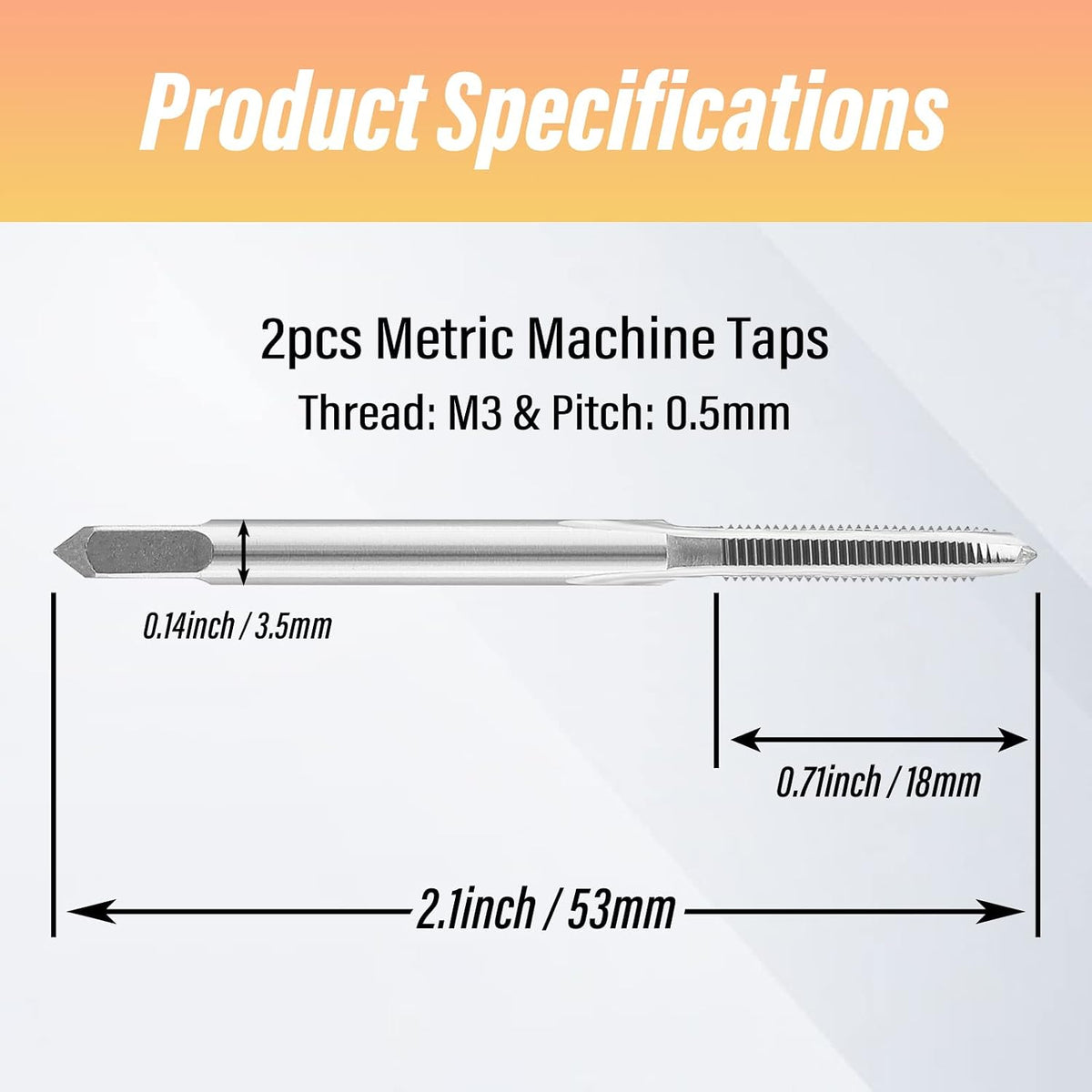 2 PCS M3x0.5 Machine Tap, HSS Thread Tool for Metal Cutting