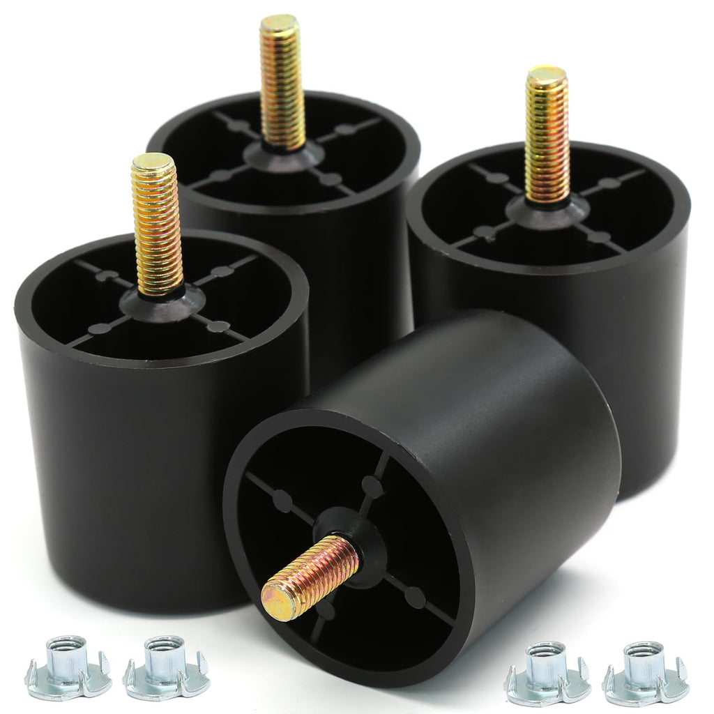 4Pcs 2 inch Plastic Sofa Legs, Black, Round