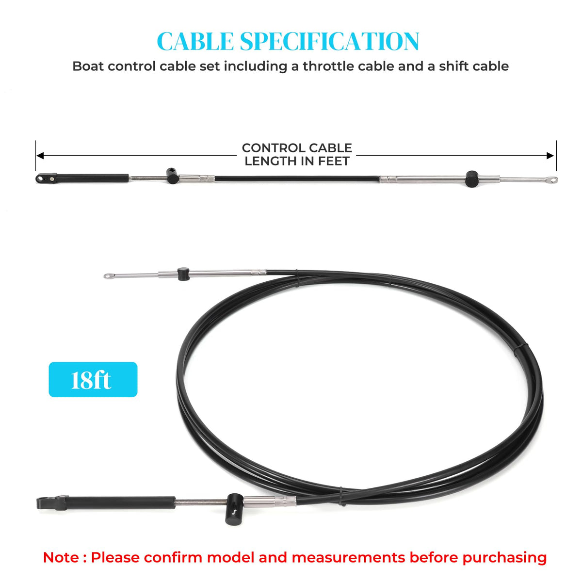 2pcs 18FT Gen1 Boat Throttle and Shift Cables For Mercury 600A Control