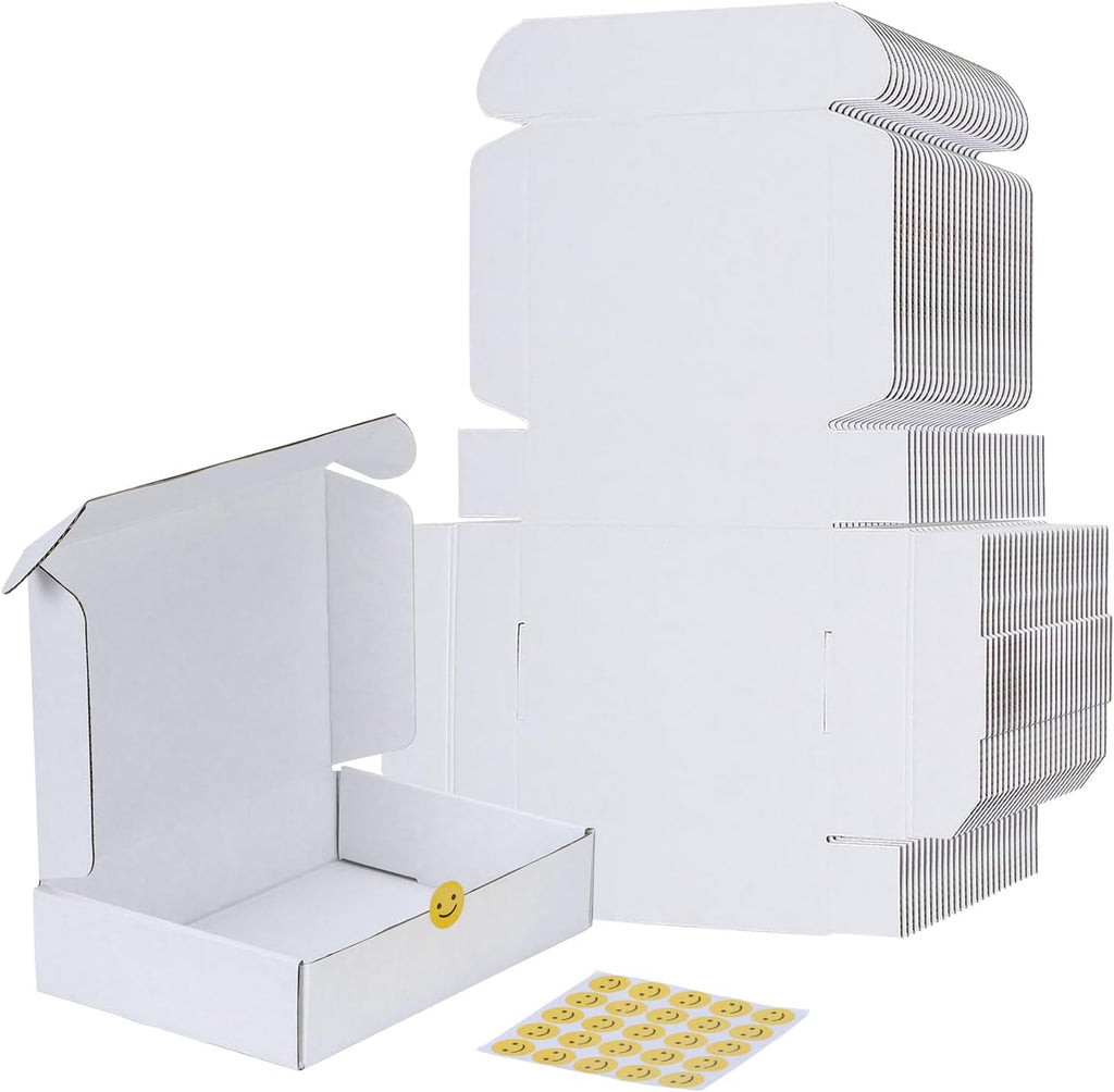 9x6x2 Shipping Boxes Set of 25, White Corrugated Cardboard Box for Packing, Mailing, Business