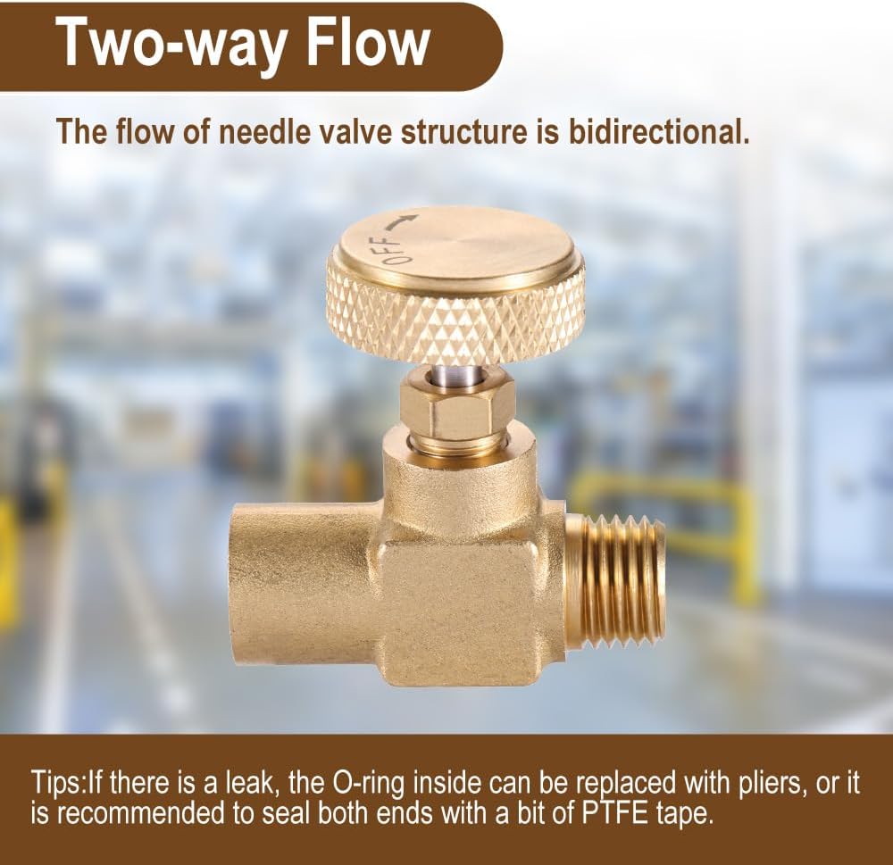 Yetaha 2Pcs Golden Brass 1/4" NPT Propane Flow Control Needle Valve