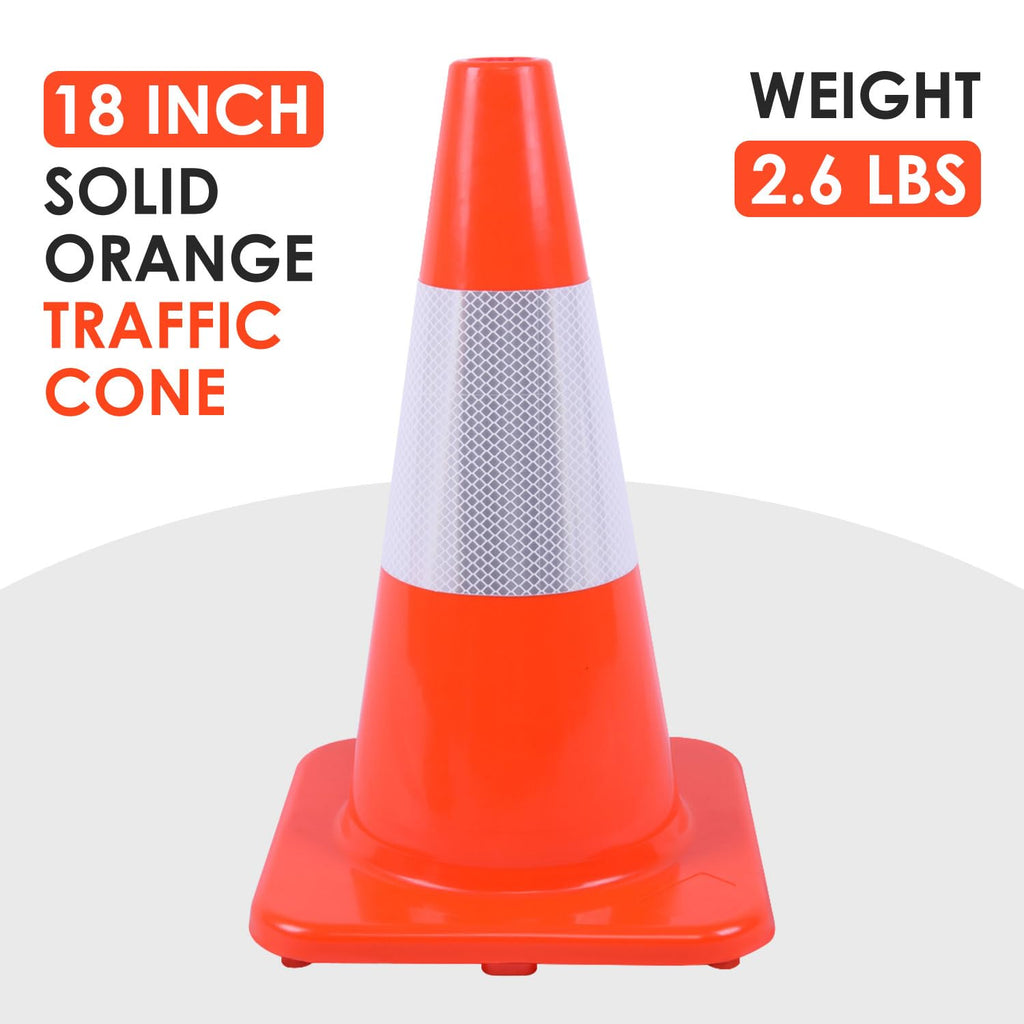 8 Pack 18" One-Piece Molding Fluorescent Orange Traffic Cones
