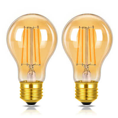 A19 Vintage LED Edison Bulbs, 60W Equivalent, 2200K Amber Warm, 2 Pack