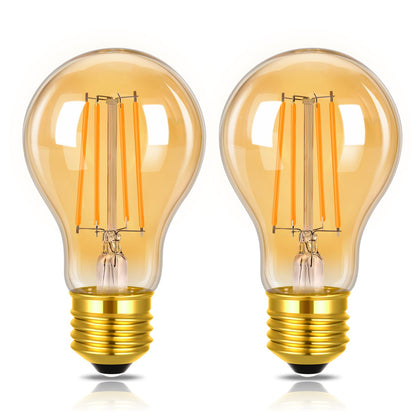 A19 Vintage LED Edison Bulbs, 60W Equivalent, 2200K Amber Warm, 2 Pack