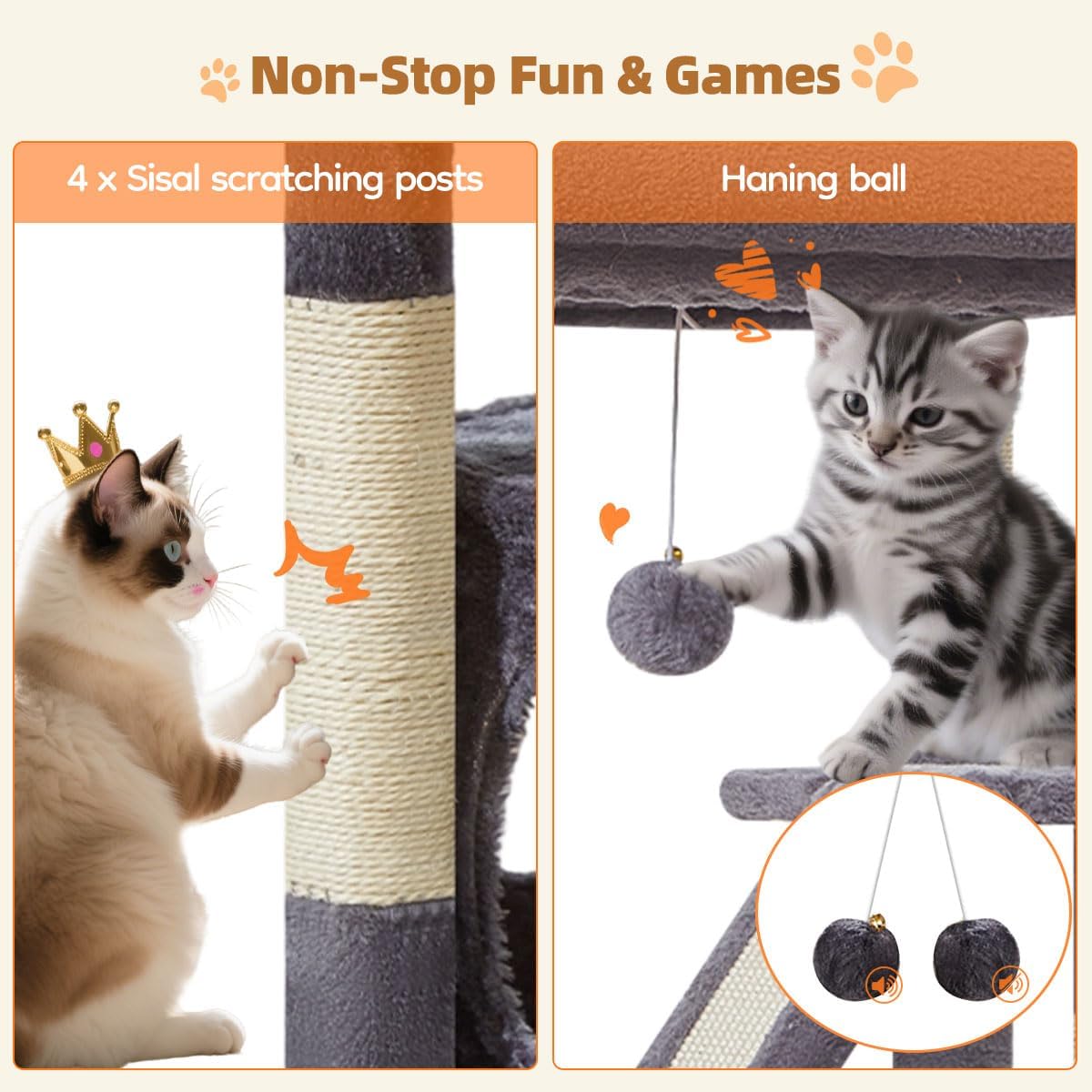 Cat Tree,38.5-Inch Cat Tower for Indoor Cats,Suitable for Kittens with Luxurious cat condo, Adjustable Baskets and